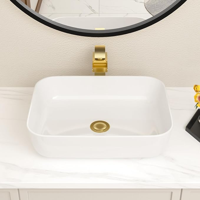 20x16 Inch Bathroom Vessel Sink White Vessel Sink Rectangule Bowl Sinks for Bathrooms Above Counter Rectangular Ceramic Vessel Bathroom Sink Porcelain Lavatory Vanity Sink Basin