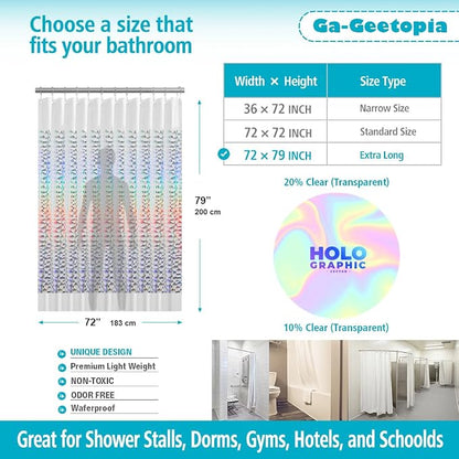 Ga-Geetopia Holographic Extra Long 3D EVA Shower Curtain Liner Water Cube, 72x80 Premium Light Weight Clear Plastic Bathroom Shower Curtain with Rustproof Metal Grommets