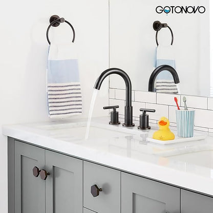 gotonovo 3 Hole 2 Handles Lavatory Basin Bathroom Sink Faucet with Pop Up Drain with Hot and Cold Mixer Valves 8 Inch Widespread Bathroom Faucet Oil Rubbed Bronze