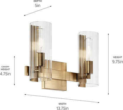 Kichler Jemsa 2 Light Vanity, Modern Light with Clear Fluted Glass in Champagne Bronze for Bathroom or Powder Room (9.75" x 13.75"), 55167CPZ