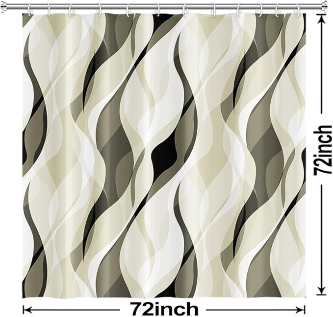 Light Green Shower Curtain, Modern Abstract Green and Grey Striped Shower Curtain Set for Bathroom Waterproof Shower Curtain with Hooks, 72x72 Inch