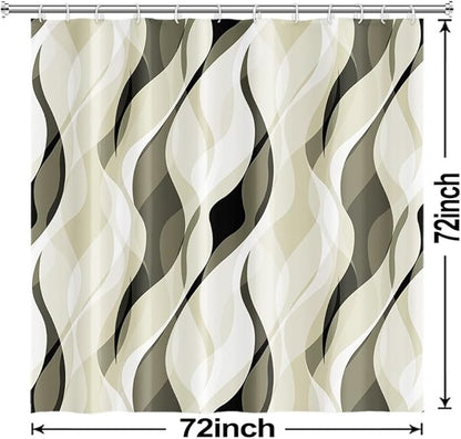 Light Green Shower Curtain, Modern Abstract Green and Grey Striped Shower Curtain Set for Bathroom Waterproof Shower Curtain with Hooks, 72x72 Inch