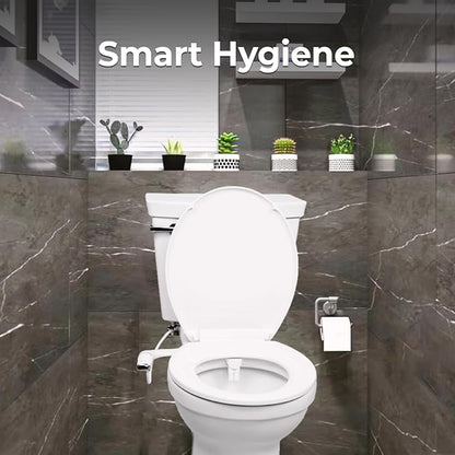 GenieBidet Bidet Attachment for Toilet, Ultra-Slim Self Cleaning Toilet Bidet with Separate Rear & Feminine Cleansing Nozzles, Includes Travel Bidet & 4 Accent Rings (Right-Handed)