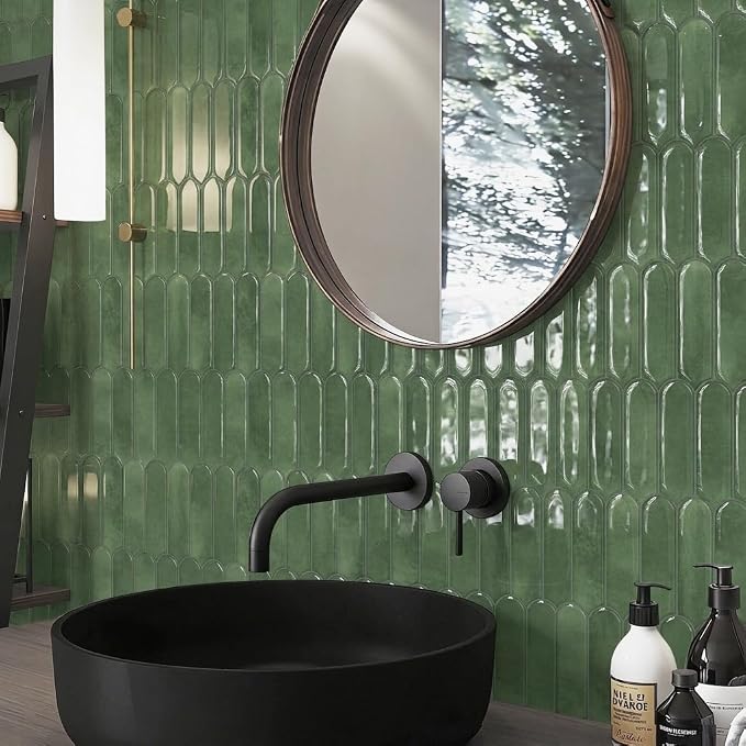 Green Peel and Stick Backsplash Self Adhesive Wall Tiles 10-Sheet | Thick,Sticky,for Kitchen,Bathroom,Laundry,Sink,12"×12"