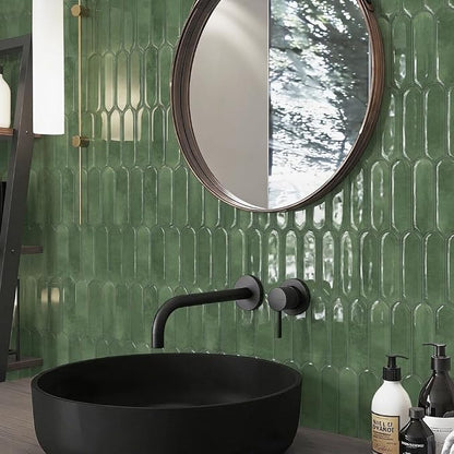 Green Peel and Stick Backsplash Self Adhesive Wall Tiles 10-Sheet | Thick,Sticky,for Kitchen,Bathroom,Laundry,Sink,12"×12"
