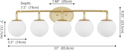 JONATHAN Y 33" Gold Painting Modern Globe Wall Sconce Vanity Light for Bathroom, White Frosted Glass Shade, Midcentury Parisian Bistro Wall Lamp, LED Bulb Included (JYL3559A)
