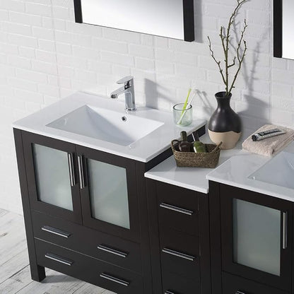 Blossom Luxury 72 Inch Solid Wood Bathroom Vanity Double Sink Set | Espresso Master Suite Vanity with Linen Cabinet | Modern Dual Sink Cabinet with Soft-Close Drawers & Tempered Glass Doors
