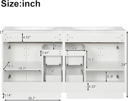 60" Bathroom Vanity Set with Double Sink, Harper & Bright Designs Vanity Cabinet with 4 Cabinet Doors, 4 Drawers, 2 Adjustable Shelves, Solid Wood Bathroom Cabinet with Resin Basin for Bathroom, White