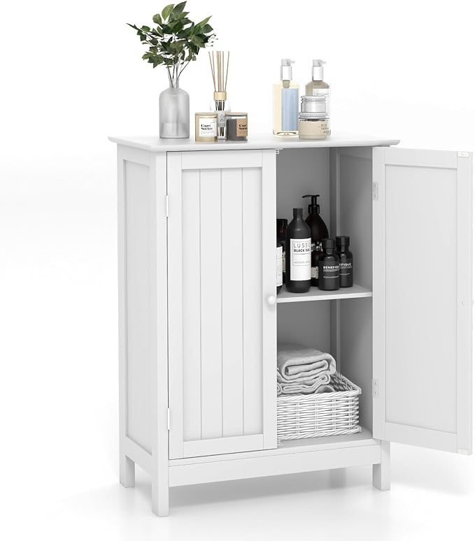 COSTWAY Bathroom Storage Cabinet, Freestanding Bathroom Organizers and Storage with Doors & Adjustable Shelf, Wooden Floor Cabinet for Home, Living Room, Entryway, Kitchen (White) | Storage with Doors & Adjustable Shelf, Wooden Floor Cabinet for Home, ...