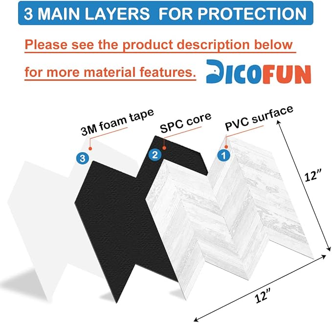 DICOFUN Herringbone Peel and Stick Backsplash, Vintage White Wood Look PVC Stick on Backsplash for Kitchen and Bathroom, 1 Sheet