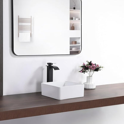 Vessel Sink Rectangular 12 Inch Bathroom Sink Square Small Sinks 11.8"x11.8" Modern Above Counter Porcelain Ceramic Vessel Vanity Sink Art Basin