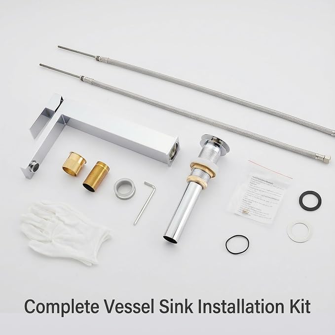 Chrome Vessel Sink Faucet, 1 Hole Single Handle Tall Bathroom Vanity Faucets, Modern Utility Rv Laundry Bath Restroom Mixer Tap with Metal Pop Up Drain and 2 Water Supply Lines