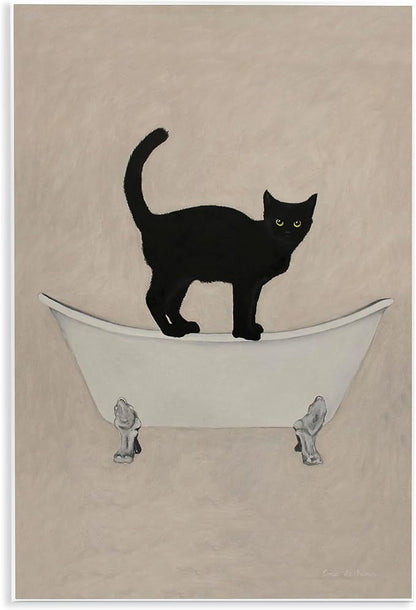 Stupell Industries Black Cat Simple Claw Foot Bathtub Bathroom Painting, Design by Coco de Paris, Tan, 13 x 19 | Stupell Industries · By Coco de Paris · Ready to hang · Bathroom novelty decor · Made in USA