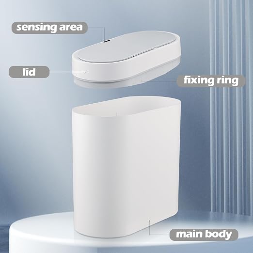ELPHECO Bathroom Motion Sensor Trash can 2.5 Gallon Automatic Garbage Can, 9.5L Slim Plastic Smart Trash Bin with Lid Bathroom Decor, Sensor Garbage can for Bedroom, Kitchen, Office, White