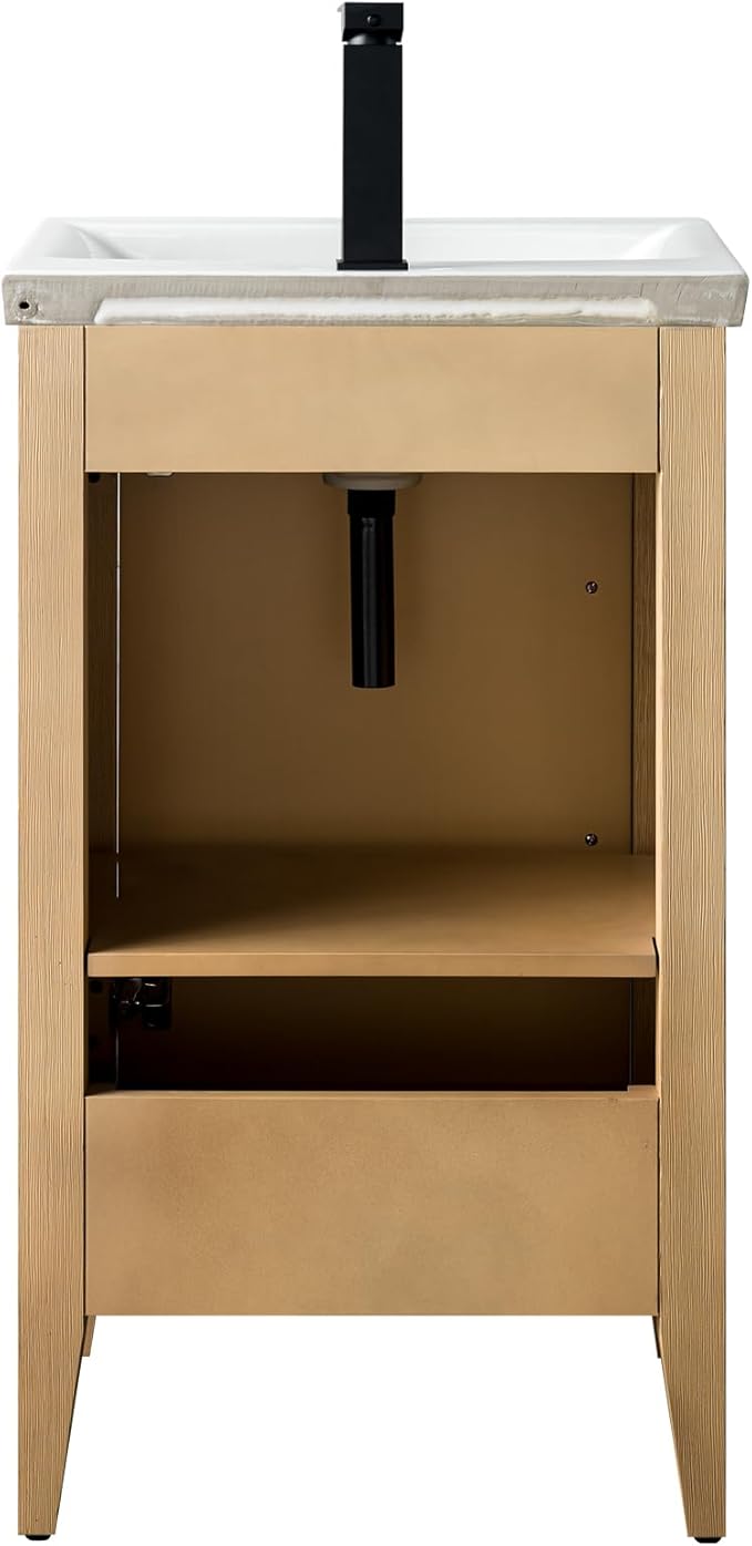 Vanity Art 20 inch Bathroom Vanity with Single Sink & Ceramic Top, Vanity Cabinet with Soft-Closing Doors, Solid Wood Frame, Natural Oak,VA9020-NO-MB1