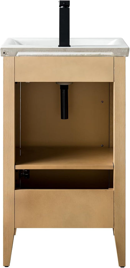 Vanity Art 20 inch Bathroom Vanity with Single Sink & Ceramic Top, Vanity Cabinet with Soft-Closing Doors, Solid Wood Frame, Natural Oak,VA9020-NO-MB1