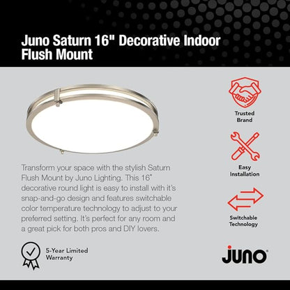 Juno Saturn Flush Mount Ceiling Light with Switchable Color Temperature (2700K-5000K), 16-Inch, Brushed Nickel