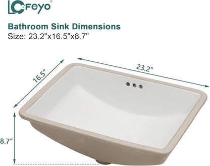 Undermount Bathroom Sink 23''x16'' White Rectangle Bathroom Sink Porcelain Ceramic Sink Vanity Basin Lavatory Sink Vessel Sink