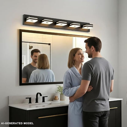 Modern Bathroom Vanity Light Fixture, 34" 5-Light Dimmable LED Wall Sconce Over Mirror, Matte Black Acrylic Vanity Lights for Bathroom, 5CCT Adjustable, Indoor Use