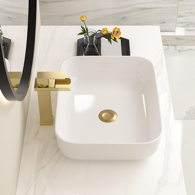 20x16 Inch Bathroom Vessel Sink White Vessel Sink Rectangule Bowl Sinks for Bathrooms Above Counter Rectangular Ceramic Vessel Bathroom Sink Porcelain Lavatory Vanity Sink Basin