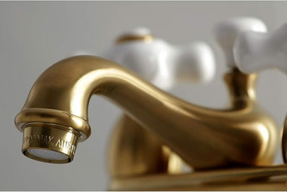 Kingston Brass KS3607PX 4 in. Center Bathroom Faucet, Brushed Brass, 6.38 x 4.5 x 3.06