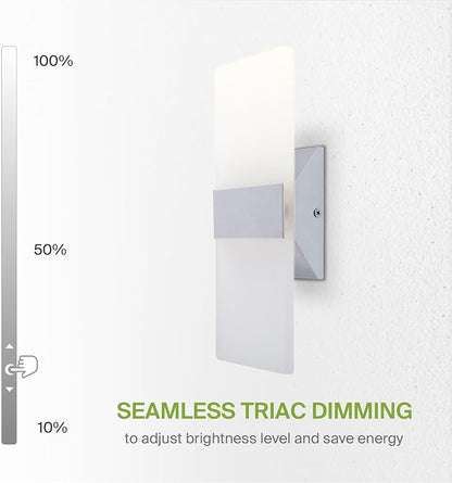 ASD 12 Inch Indoor LED Wall Sconce - 12W 2700K-5000K Dimmable Brushed Nickel Wall Sconce Lights for Living Room, Bedroom, Bathroom, Hallway - Modern Wall Sconces Hardwired, UL Interior Light, Set of 2