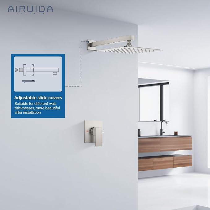 Airuida Shower Faucet Set,10 Inch Shower Valve Kit,Brushed Nickel | Male Threads,Rough-in Valve Shower Trim Kit,Single Handle Control Shower Set