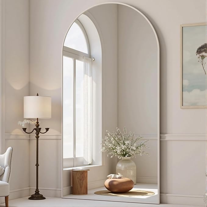 Dewfig Arched Full Length Mirror, 76"x34" Large Floor Mirror, White | Aluminum Alloy Frame Full Body Mirror, HD Shatterproof Tempered Glass, Lean/Stand/Wall for Living Room,Bedroom, Dressing Room