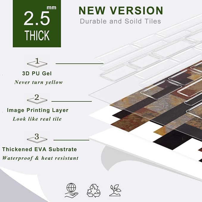 STICKGOO Thicker Design Peel and Stick Tile Backsplash, 12”×12”Stick on Backsplash for Kitchen, Self Adhesive Tile Stickers for Kitchen Backsplash and Bathroom(10 Sheets, Gray)