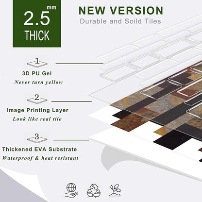 STICKGOO Thicker Design Peel and Stick Tile Backsplash, 12”×12”Stick on Backsplash for Kitchen, Self Adhesive Tile Stickers for Kitchen Backsplash and Bathroom(10 Sheets, Gray)