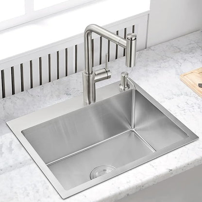 24"x18" Drop-In Kitchen Sink 304 Stainless Steel Brushed | 24 inch Sink Drop in | 304 SS | Topmount | Single Bowl | 9" Deep | Drain Kit Included | Moden Kitchen/Prep