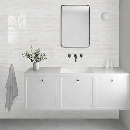 Vamos Tile 100-Piece Glossy Dolomite White Peel and Stick Backsplash Tile,3''x6'' PVC Subway Tile with White Grout, Stick on Backsplash for Kitchen/Bathroom/Fireplace