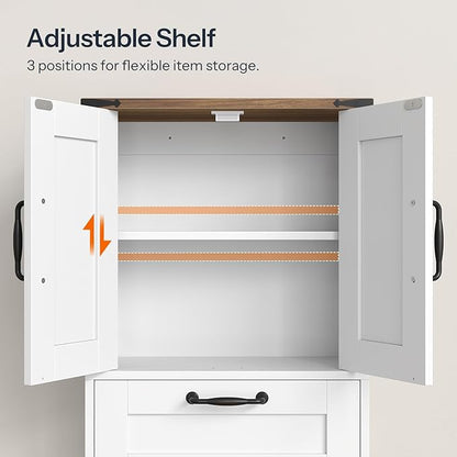 HOOBRO Farmhouse Wall Mounted Cabinet with Adjustable Shelf, Medicine Cabinet with Flip-Down Door, Over The Toilet Bathroom Organizer, for Small Bathroom, Kitchen, White and Walnut