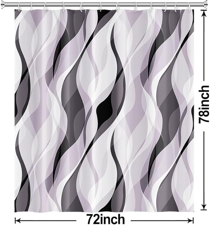 Lavender Shower Curtain, Modern Purple and Grey Striped Shower Curtain Set for Bathroom Waterproof Polyester Shower Curtain with Hooks, 72x78 Inch