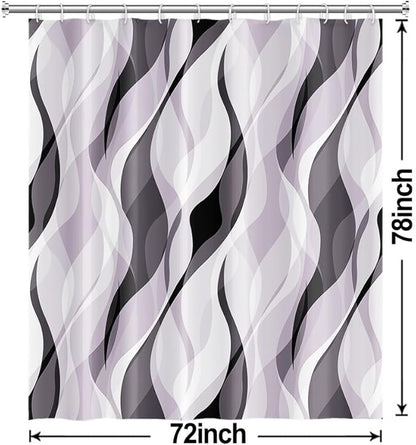 Lavender Shower Curtain, Modern Purple and Grey Striped Shower Curtain Set for Bathroom Waterproof Polyester Shower Curtain with Hooks, 72x78 Inch