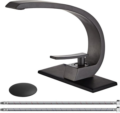 Matte Black Bathroom Sink Faucet, Unique Design and Pop Up Drain