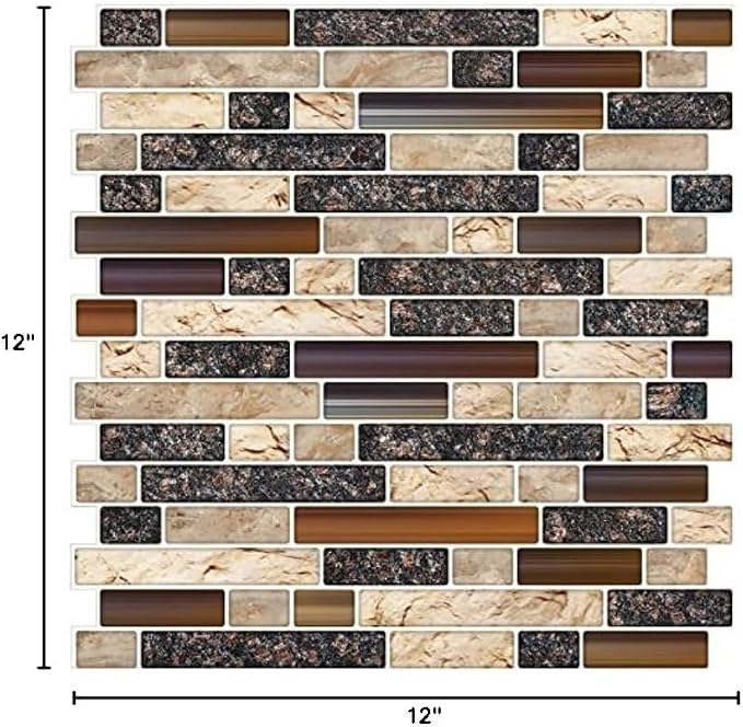 STICKGOO Thicker Design Peel and Stick Tile Backsplash, 12”×12”Stick on Backsplash for Kitchen, Self Adhesive Tile Stickers for Kitchen Backsplash and Bathroom(10 Sheets, Sand Brown)