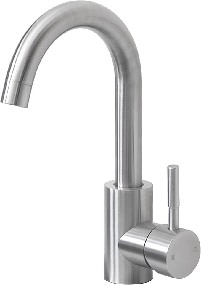 Comllen Wet Bar Sink Faucet, Brushed Nickel, Lead-Free 304 Stainless Steel, 360° Swivel, Single Handle, Small Prep Sink Faucets with Deck Plate for RV Outdoor Laundry Vanity Lavatory