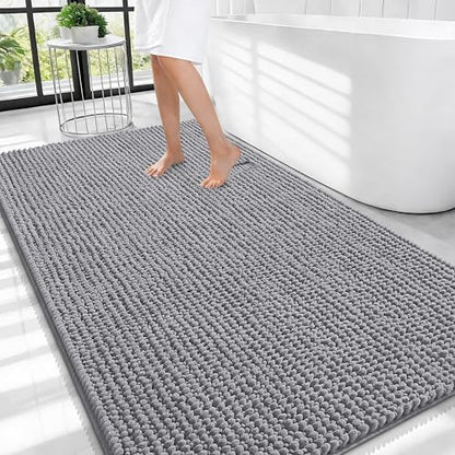 OLANLY Thick Chenille Large Bathroom Rugs 44x32, Absorbent Bath Mat, Grey