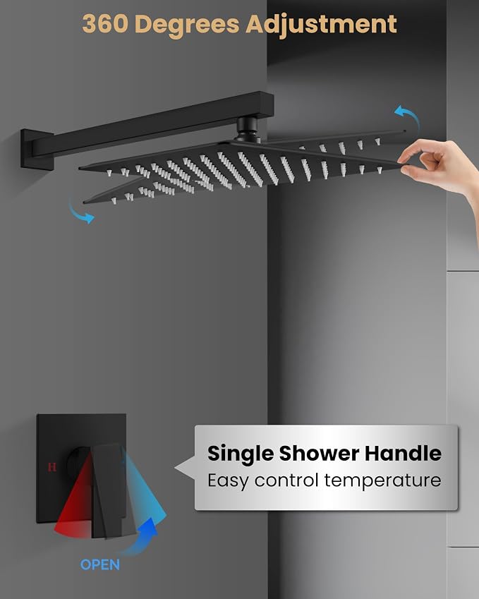 Airuida 10 Inch Matte Black Shower Faucet Set,Shower Valve Kit | Rainfall Shower Head and Handle Set,Female Thread Rough-in Valve Shower Kit,Single Function Shower System