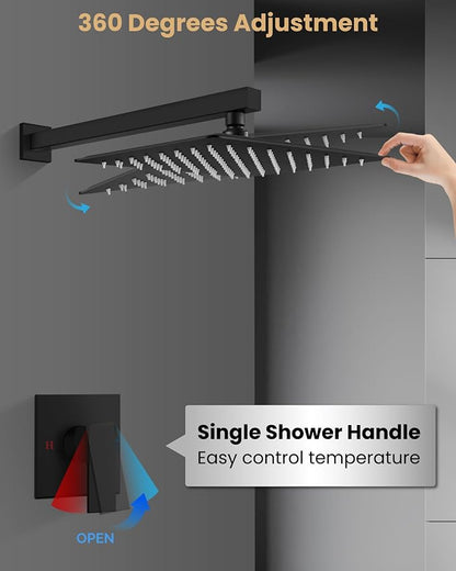 Airuida 10 Inch Matte Black Shower Faucet Set,Shower Valve Kit | Rainfall Shower Head and Handle Set,Female Thread Rough-in Valve Shower Kit,Single Function Shower System