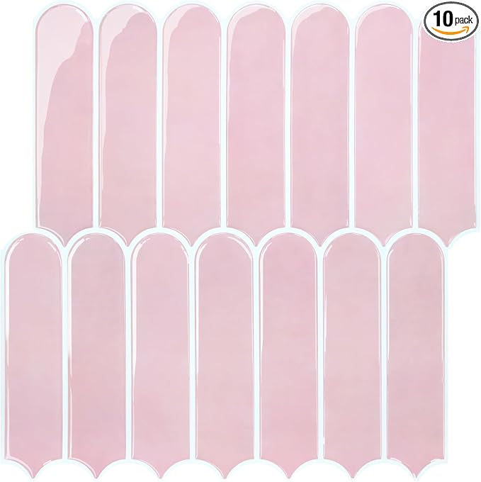 Commomy Thicker Pink Peel and Stick Tile Backsplash - 10 pcs of 12" x 12" - 3D Adhesive Peel and Stick Backsplash for Kitchen, Bathroom, Removable, Waterproof, Vinyl Wall Tile