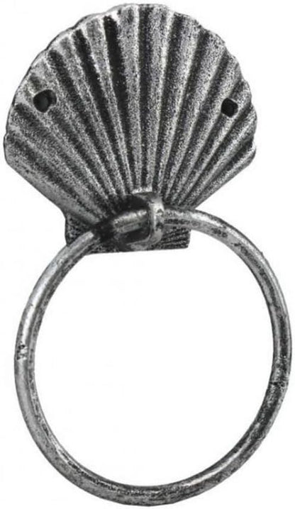 Antique Silver Cast Iron Seashell Towel Holder 8.5 Inch - Seashell Decoration - Sea Home Decor