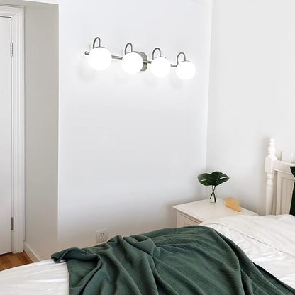 Mid Century Modern Brushed Nickel Bathroom Vanity Light Fixtures 4 Lights Milky Glass Wall Lighting Bath Vanity Lights Over Mirror (Exclude G9 Bulb)