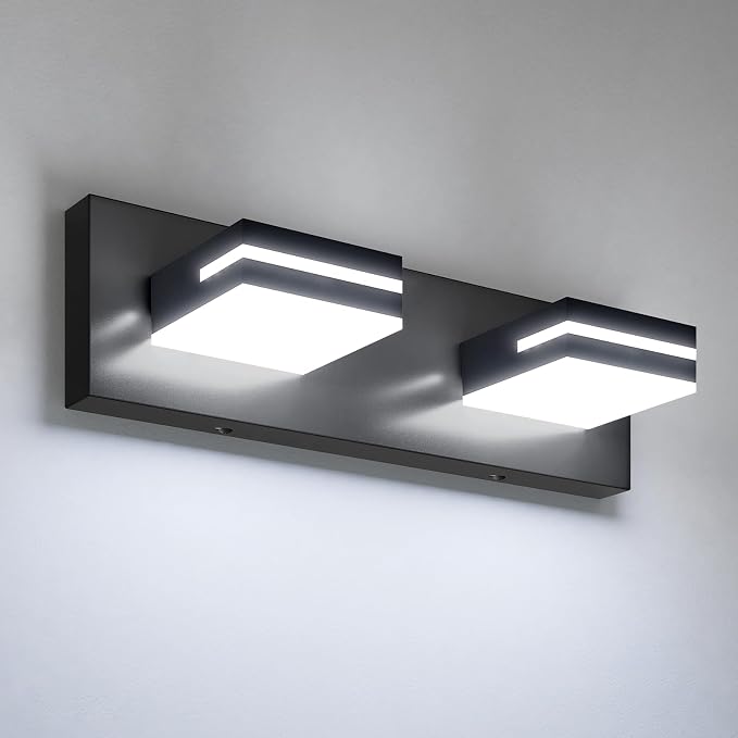 VOLISUN Modern Bathroom Vanity Light Fixtures (2-Light, 15.5-Inch), Matte Black LED Bathroom Lighting Fixtures Over Mirror, 360°Rotatable Head, LED Vanity Lights for Bathroom (Cool White 6000K)