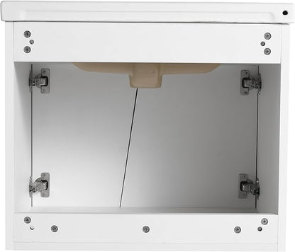 Malwee 24 Inch Floating Bathroom Vanity with Sink, 24'' Single Sink Wall Mounted Bathroom Vanity, with 2 Doors and White Ceramic Basin Top, Wall Hung Storage Cabinet Set (077-24)