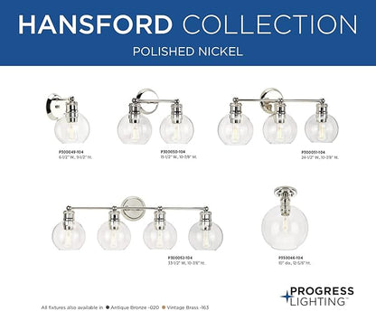 Progress Lighting Hansford Collection 1-Light Clear Glass Coastal Bath Vanity Light Polished Nickel
