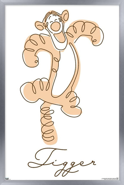 Trends International Disney Simple Moments Line Art - Tigger Wall Poster, 22.4L x 14.7W, Silver Framed Version