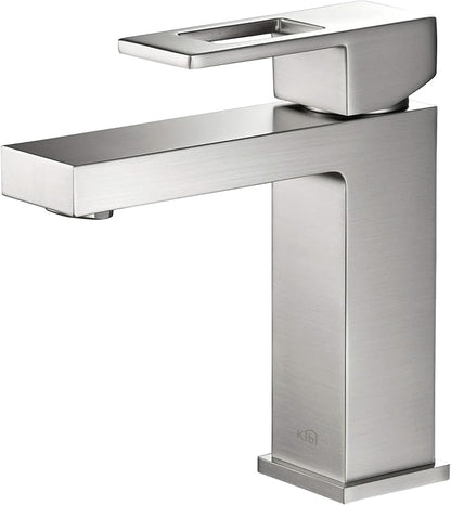 KBF1002 Solid Brass Single Handle Bathroom Sink Faucet | High Arc Cubic Spout Lavatory Faucet in Brushed Nickel | Corrosion-Resistant, Modern Design - Easy to Install