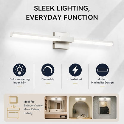 SOLFART Vanity Lighting Fixtures Dimmable: Brushed Nickel 32-Inch Detachable 4-Way Light Direction Bathroom Light Fixtures Over Mirror ETL IP44